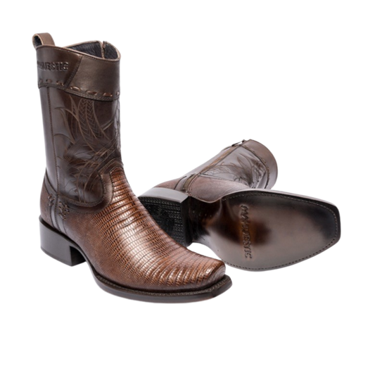 Botín de armadillo color rústico cognac con punta semi-cuadrada para hombre
