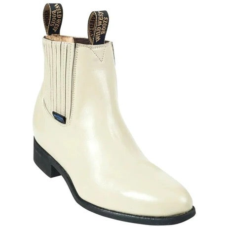 White leather boot with black sole on a white background
