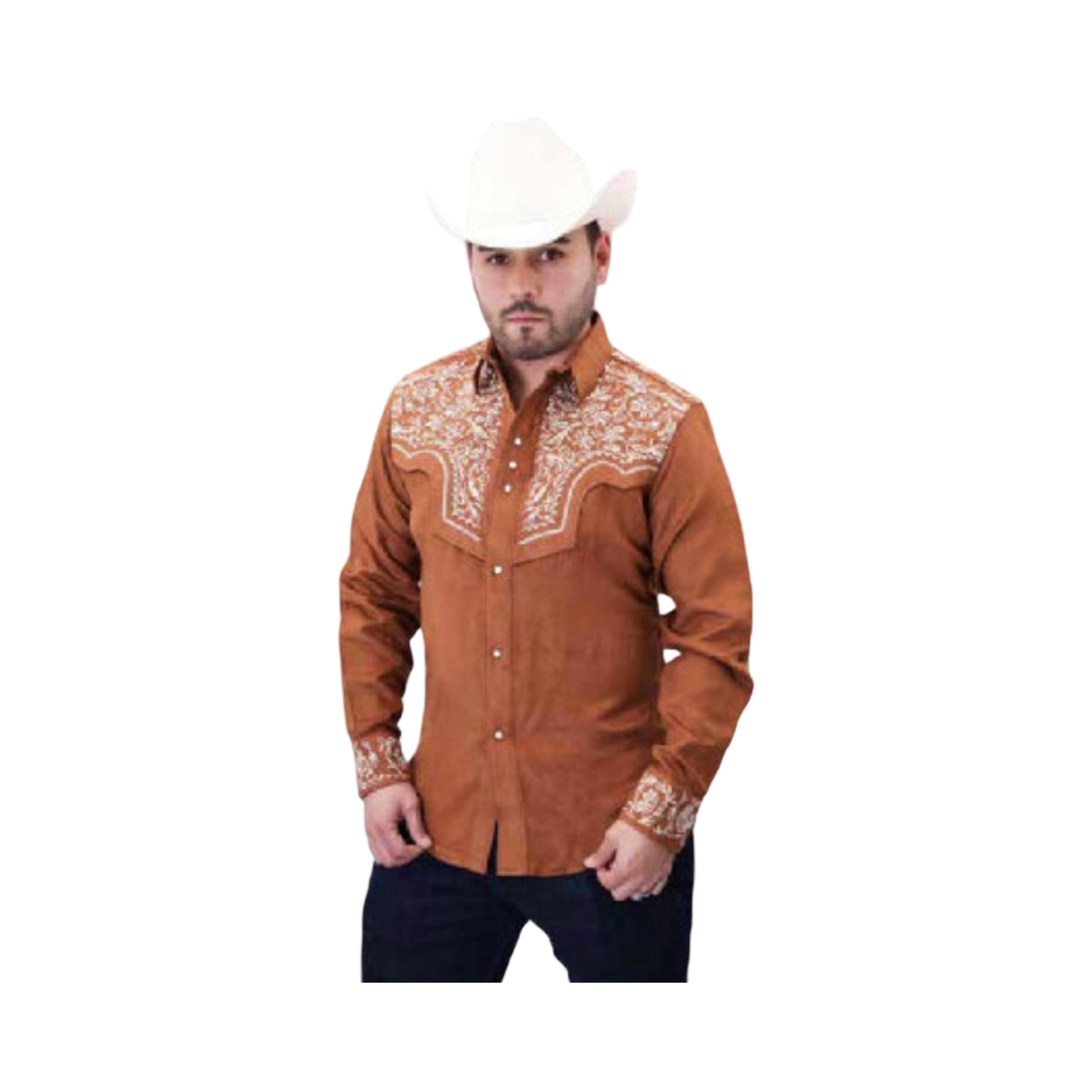 Camisa vaquera shedron tipo gamuza con bordado blanco western