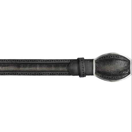 Black belt with decorative buckle on a white background