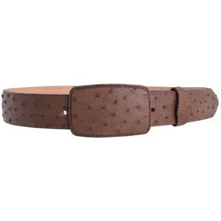 Brown ostrich-patterned belt on a white background