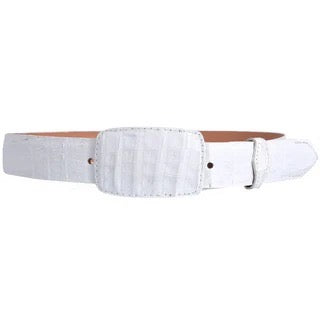 White belt with a brown strap on a white background