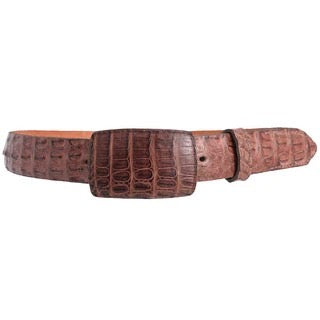 Brown crocodile-patterned belt on a white background