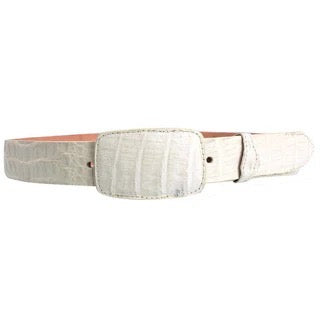 White belt with a textured buckle on a white background