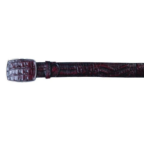 Black crocodile-patterned belt on a white background