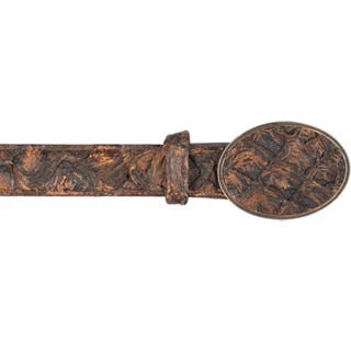 Brown leather belt with a decorative buckle on a white background