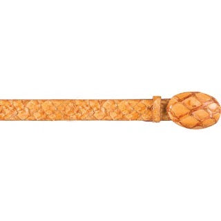 Orange belt with a textured buckle on a white background