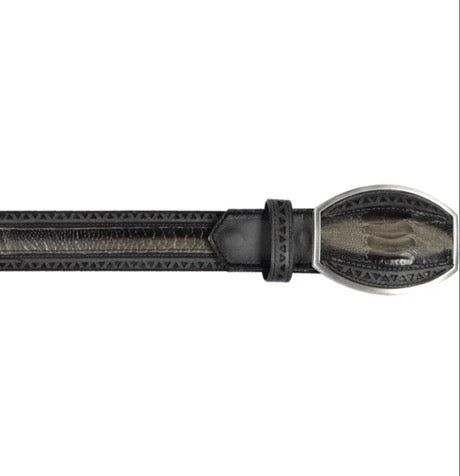 Cinto vaquero de pata de avestruz gris difuminado auténtico Los Altos Boots