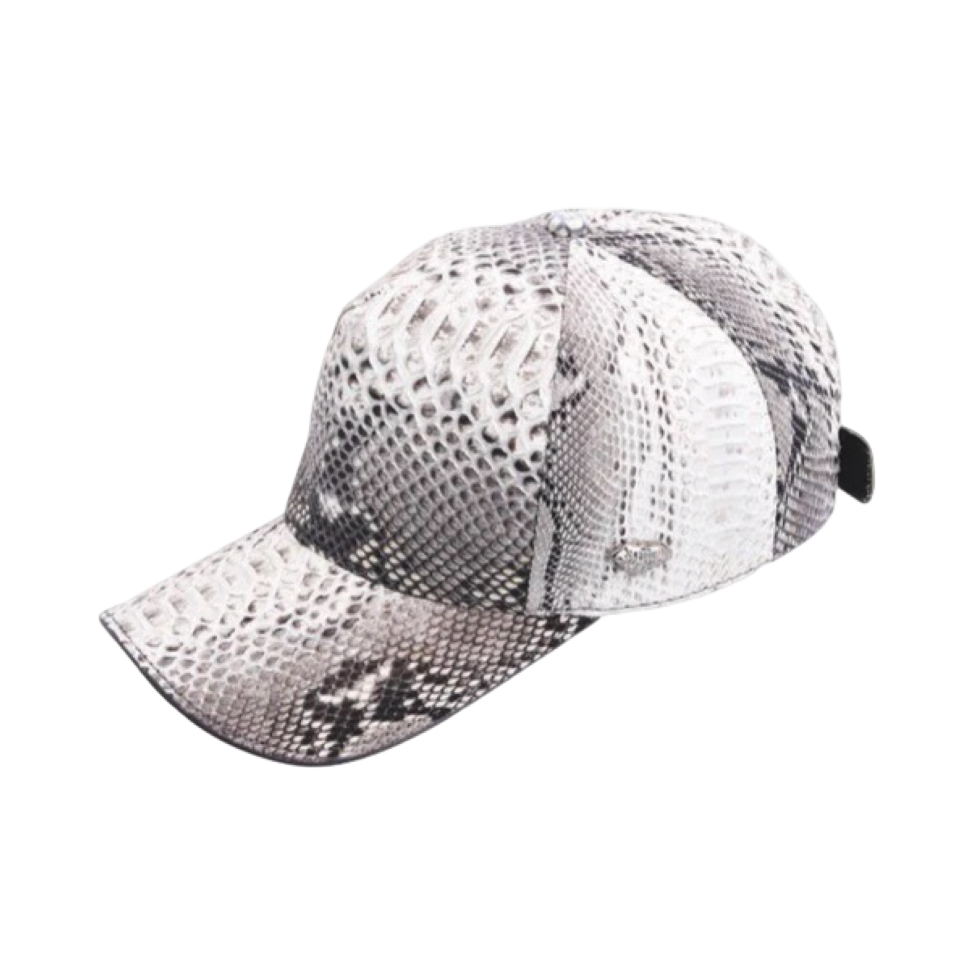 Snake skin patterned cap on a white background