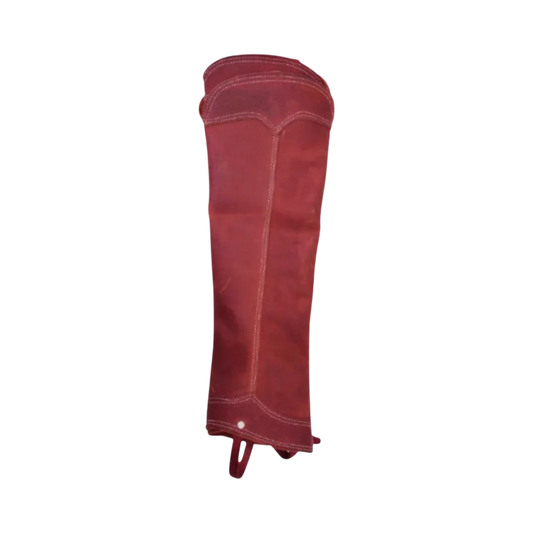 A brown leather gaiter or leg protector with a solid pattern, likely made from high-quality cowhide or similar material.