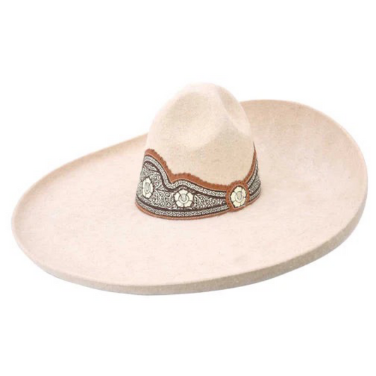 Sombrero Charro Hombre Lazer Flor color Crema