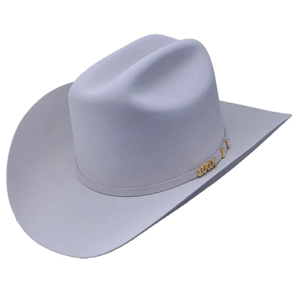 Light Serratelli gray cowboy hat with a brand logo on a white background