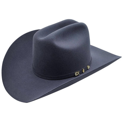 Navy blue Serratelli cowboy hat with a brand logo on a white background