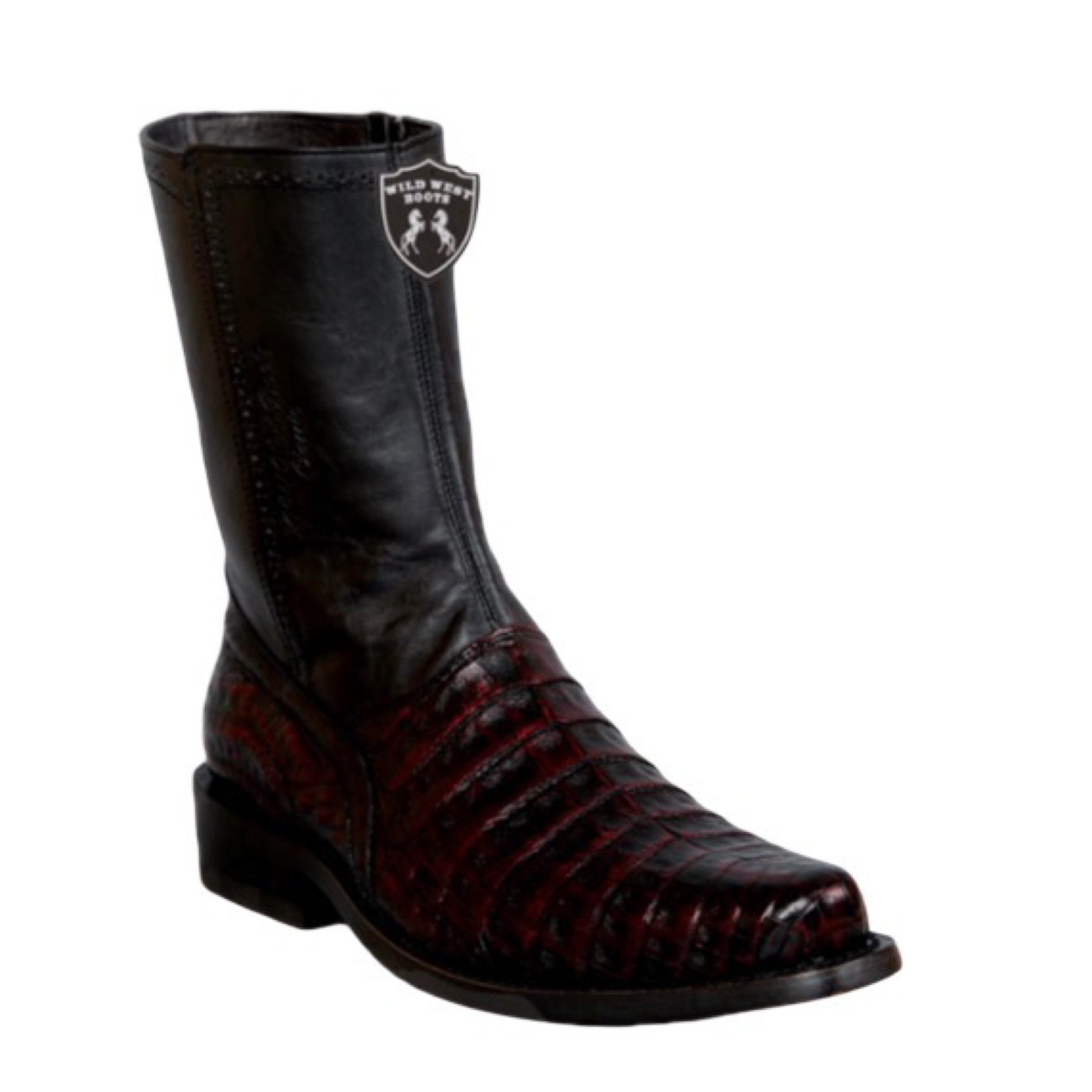 Botas Wild West de cocodrilo black cherry con horma Milán