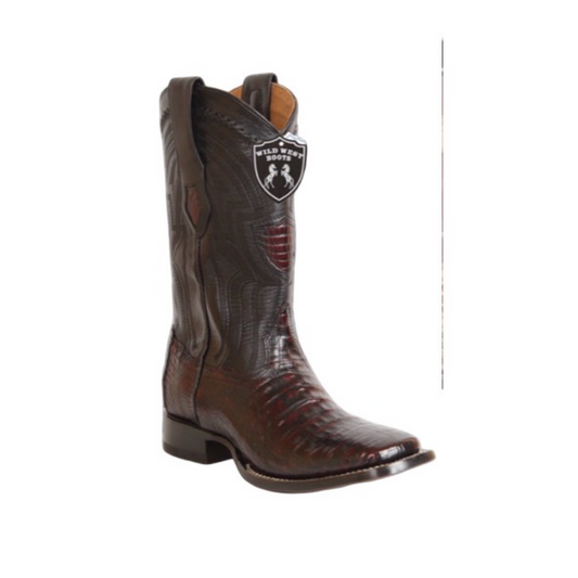 Botas Wild West de cocodrilo color black cherry con horma ranchera