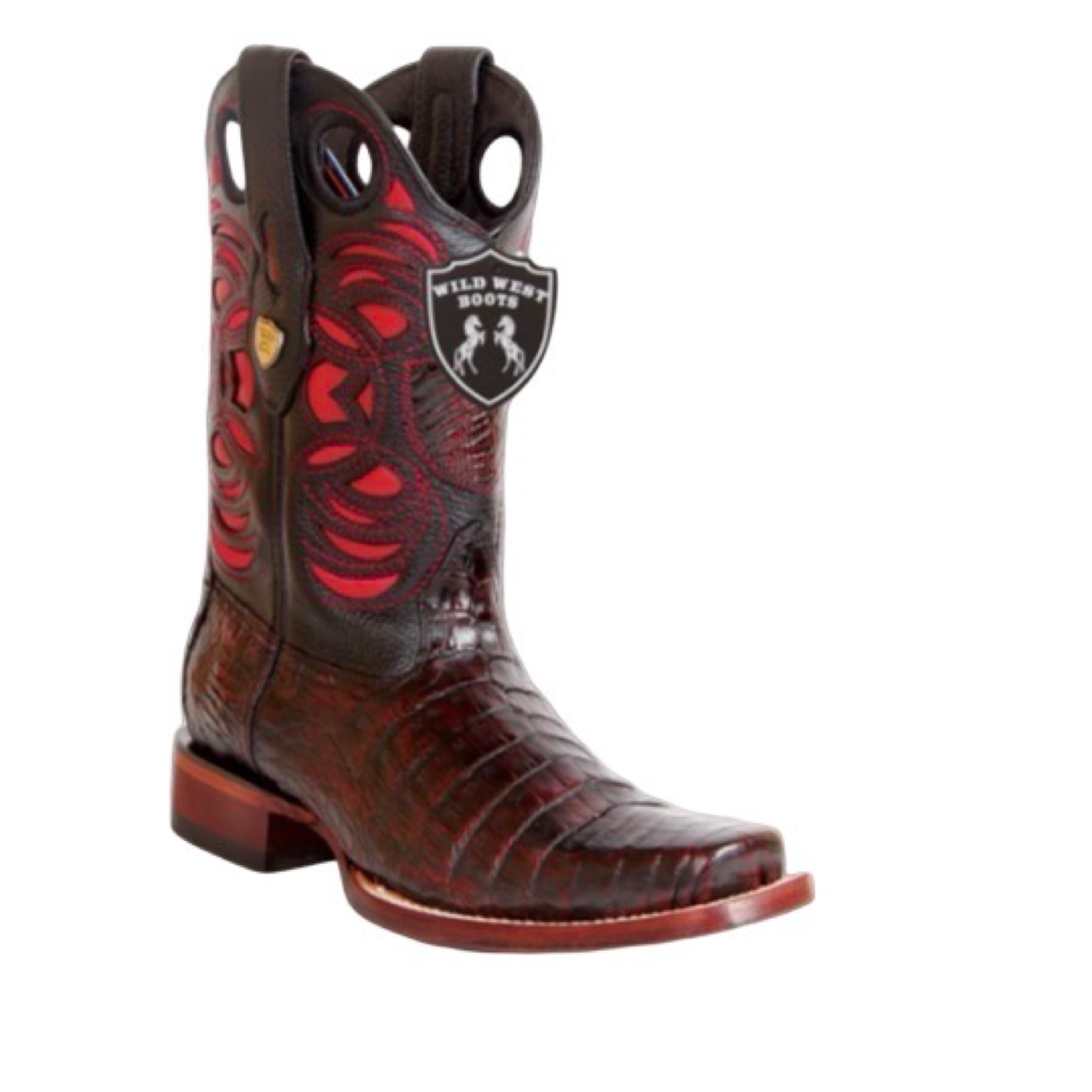 Botas Wild West de cocodrilo color black cherry con horma rodeo