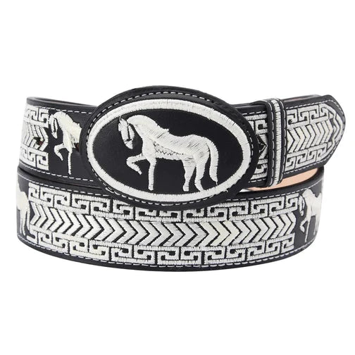 Cinto Charro Para Hombre Negro con Blanco de Caballo