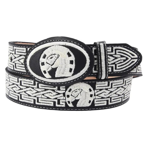 Cinturón charro blanco con caballo en blanco