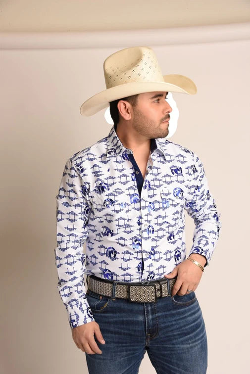 Camisa Vaquera Hombre - De Moda -  Camisa de Moda White Diamond Boots