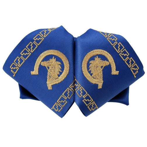 Moño Charro White Diamond azul rey con diseño de caballo