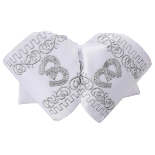 Moño Charro White Diamond blanco con herradura plateada