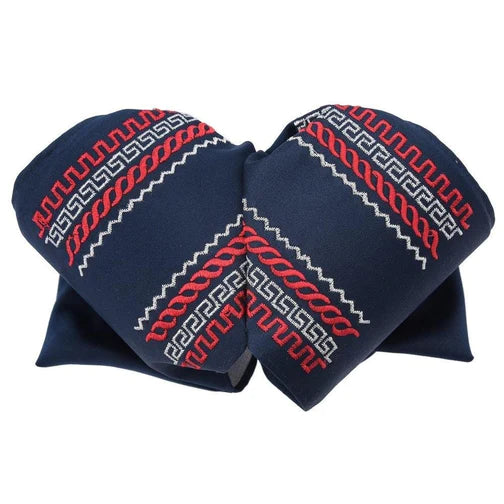 Moño Charro White Diamond negro con bordado rojo elegante