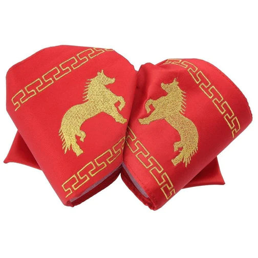 Moño Charro White Diamond rojo con bordado de caballo elegante