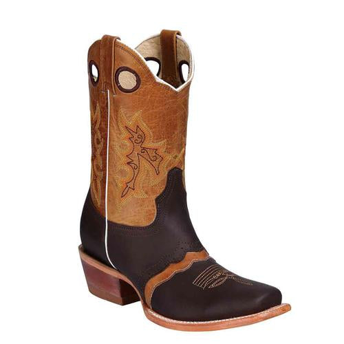 El General Brown Square Toe Cowgirl Boots - Saddle Vamp