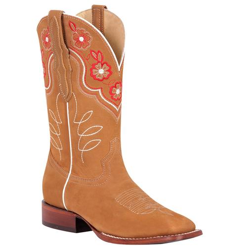 El General Flower Nubuck Square Toe Cowgirl Boots